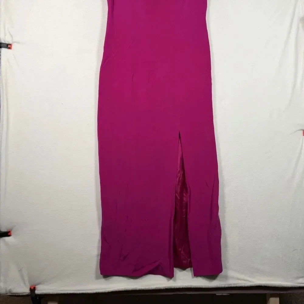 Vintage 90s Liz Claiborne Night Silk Maxi Dress Fuchsia Pink Size 8 Criss Cross